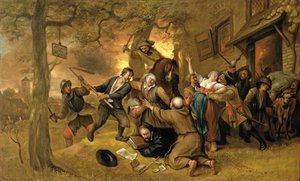 居酒屋の外の農民と兵士-オランダのレイプの寓話 作： Jan Havickszoon Steen