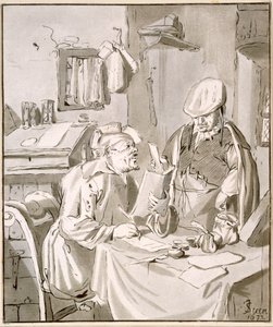 オフィスでお金について話し合う2人の男性、1672年、Cornelis Ploos van Amstel（1726-98）またはChristian Josi（c.1765-1828）によってコピー 作： Jan Havickszoon Steen
