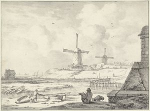 Haarlemmerpoort の外、Hoogendijk で冗談を言う製図工 作： Jan Hulswit