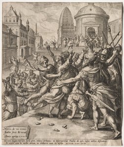 聖パウロの逮捕、1581 年。 作： Jan I Sadeler