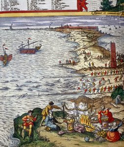 港町カディスでの釣り風景と魚の調理風景 作： Jan Janssonius