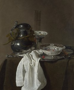 ピューターのフラゴンと2つのミンボウルのある静物、1651 作： Jan Jansz. Treck