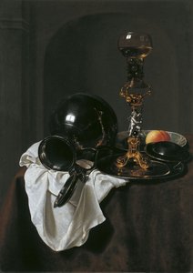 グラスワインとピューターの水差しのある静物 作： Jan Jansz. Treck