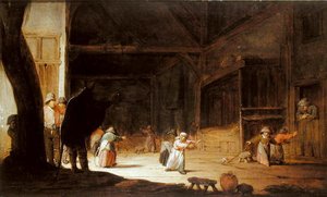 納屋で子供たちを怖がらせる仮面ライダー 作： Jan Jansz van Buesem