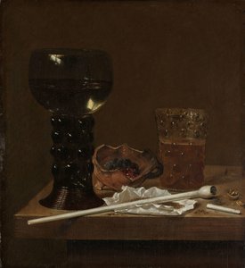 レーマー、ビールグラス、パイプのある静物 作： Jan Jansz. van de Velde (III)