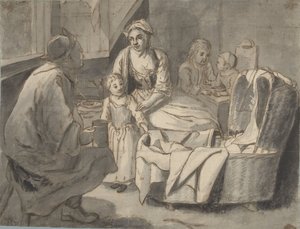 お子様連れのご家族とのインテリア 作： Jan Josef Horemans (II) (possibly)