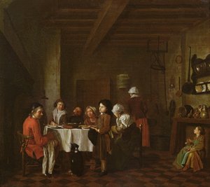 インテリアシーン、家族の食事 作： Jan Josef the Elder Horemans