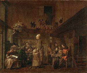 靴職人のアトリエ - ヤン・ジョセフ・ホーレマンス長老（1682-1759）。油彩・キャンバス 作： Jan Josef the Elder Horemans