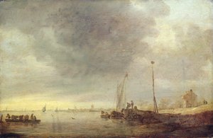 川とフェリーのある風景、1646