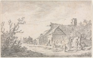 コテージとフィギュアのある風景、1653年。 作： Jan Josephsz van Goyen