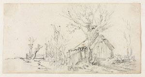 コテージのある風景のスケッチc。 1630年。 作： Jan Josephsz van Goyen