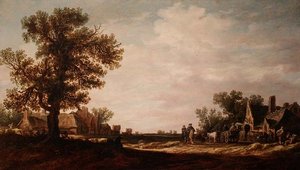 馬と馬車のある村の風景 作： Jan Josephsz van Goyen