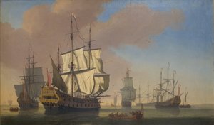 穏やかな天候の路上でイギリスの軍艦