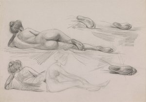 髪を上げた裸の女性の研究を含むスケッチ シート 作： Jan Kuyper