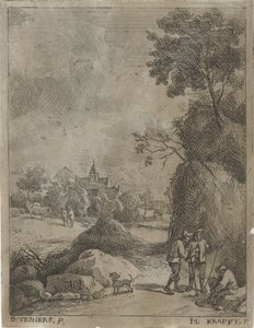 旅行者と 2 人の羊飼いのいる風景 作： Jan Lauwryn Krafft (I)
