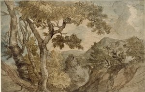 樹木群のある山岳風景 作： ヤン・リーベンス