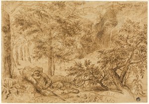 木の下で眠る羊飼いのいる風景 作： Jan Lievens