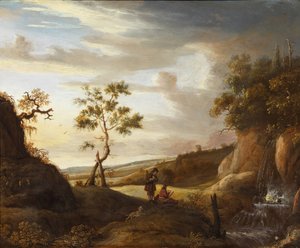 滝を描くアーティストのいる風景、1640年代