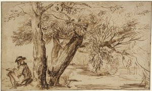 森の端で絵を描く画家のいる風景 作： ヤン・リーベンス