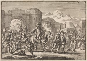 スルタンのフランス特使が馬に乗ってエルサレムに入る、1674年 作： Jan Luyken