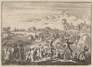 南アメリカの Pointis Carthagena の下でのフランスの征服、1697 年 作： Jan Luyken