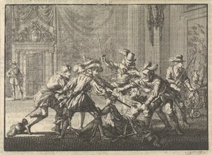 ブロワ城で暗殺されたギーズ公、1588年 作： Jan Luyken