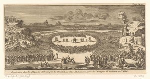 Israelieten brengen brand- en vredeoffers op de bergen Ebal en Gerizim 祝福と呪いによるヘブライ共和国の奉献、ゲリジムとヘバルの山の近く (オブジェクトのタイトル) 作： Jan Luyken