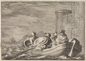 1688 年、手漕ぎボートで夜逃げするジェームズ 2 世 作： Jan Luyken