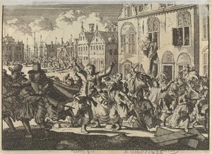 1635年、クワスト中将とターク中将の家が破壊されたエンクハイゼンの暴動 作： Jan Luyken