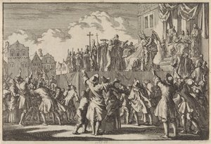 1689 年、カトリックを嘲笑するアバディーンのストリート シーン 作： Jan Luyken