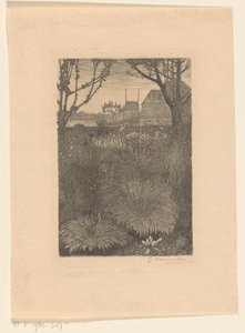 低木とひまわりのある庭の眺め オータムガーデン（原題） 作： Jan Mankes (signed by artist)