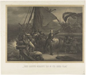 船倉に信管を投げ込もうとするヤン・ファン・スペイク、1831年 彼の最後の考えは彼の旗の名誉でした（オブジェクトのタイトル）