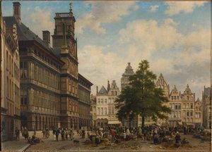 自由の木のあるマルクト広場、1875 年。 作： Jan Michiel Ruyten