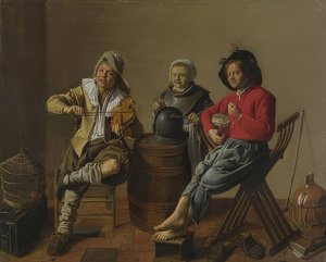 2人の男の子と女の子が音楽を作っています。 1629年