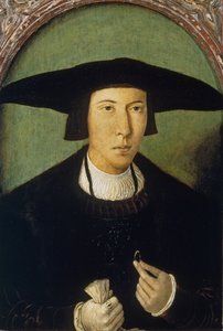 "青年の肖像" ヤン・モスタールト（1472/73-1555/56）作 1520年頃 薄暗い 53x37 cm マドリッド、プラド美術館 作： Jan Mostaert