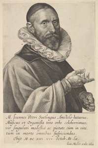 1624年、アムステルダムのオルガニスト兼音楽家、ヤン・ピーテルス・スウェーリンクの肖像。 作： Jan Muller