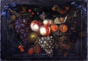 石のニッチにある果物の静物画
