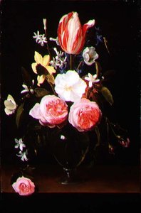 ガラス瓶の花のある静物（パネル） 作： Jan Philip van Thielen