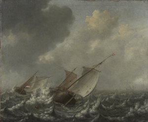 途切れ途切れの海の船、1620年代 作： Jan Porcellis