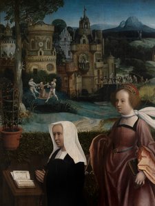 聖ニコラスとのドナーと聖ゴデリバとのドナーの妻の詳細、1515-21年頃（パネルに油彩） 作： Jan Provoost