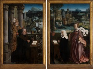 寄贈者と聖ニコラス、寄贈者の妻と聖ゴデリバ、1515-21年頃（パネルに油彩） 作： Jan Provoost