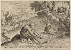モーセに現れた神 作： Jan Sadeler I, after Maarten van Cleef