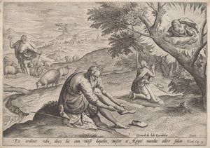 モーセに現れた神 作： Jan Sadeler I, after Maarten van Cleef