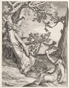 レイヴンズによって供給された荒野のエリヤ、1604年。 作： Jan Saenredam