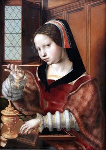 ドイツ語：Die Goldwägerin 金の重さを量る女
 別のタイトル  
天秤を持つ女 作： ヤン・サンダース・ファン・ヘメッセン
