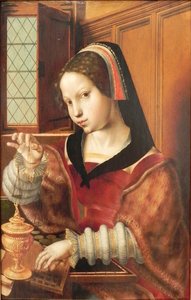 ドイツ語：Die Goldwägerin 金の重さを量る女
 別のタイトル  
天秤を持つ女 作： ヤン・サンダース・ファン・ヘメッセン
