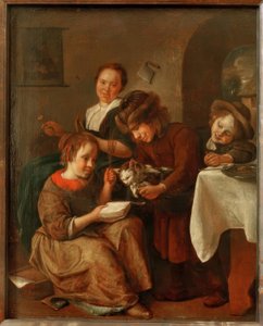 子供たちは猫に読書を教える 作： Jan Havickszoon Steen
