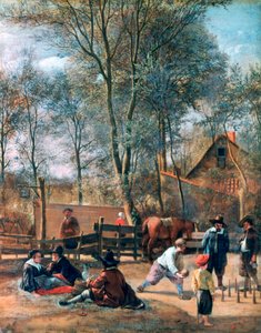 「旅館の外のスキトル奏者」、c1660