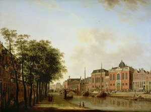 Houtegracht、現在はアムステルダムのJonas Daniel Meijerplein、アシュケナージシナゴーグ、アーセナル、ポルトガルシナゴーグ、セーリングバージ
