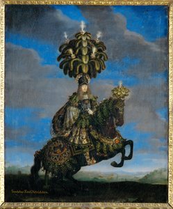 皇帝レオポルト1世の花嫁、マルガリータ・テレサ王女の到着を祝して行われた「馬のバレエ」の衣装を着たディートリヒシュタイン王子、グンダカール（キャンバスに描かれた絵）